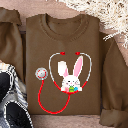 Easter Bunny Stethoscope Cotton Pullover Sweatshirt