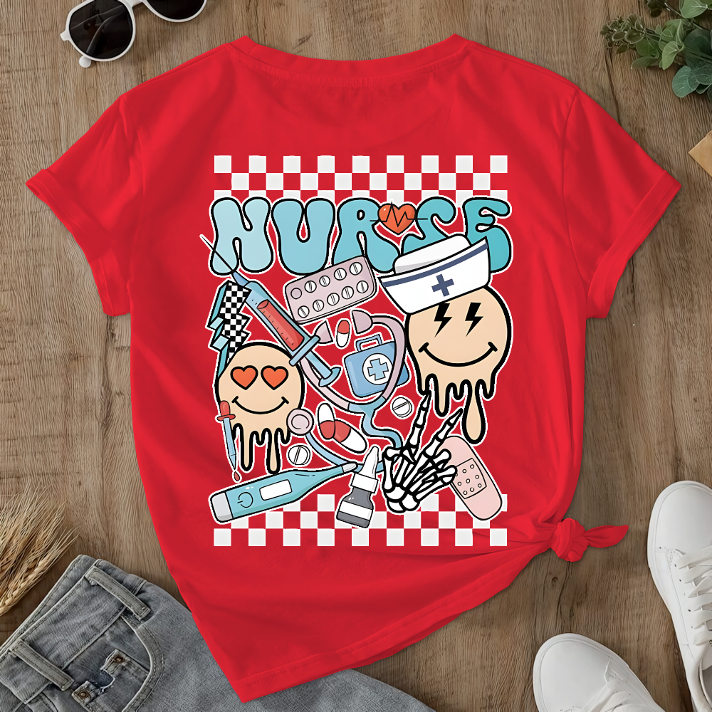 Melting Smiley Face Double-Sided Cotton Printed T-Shirt