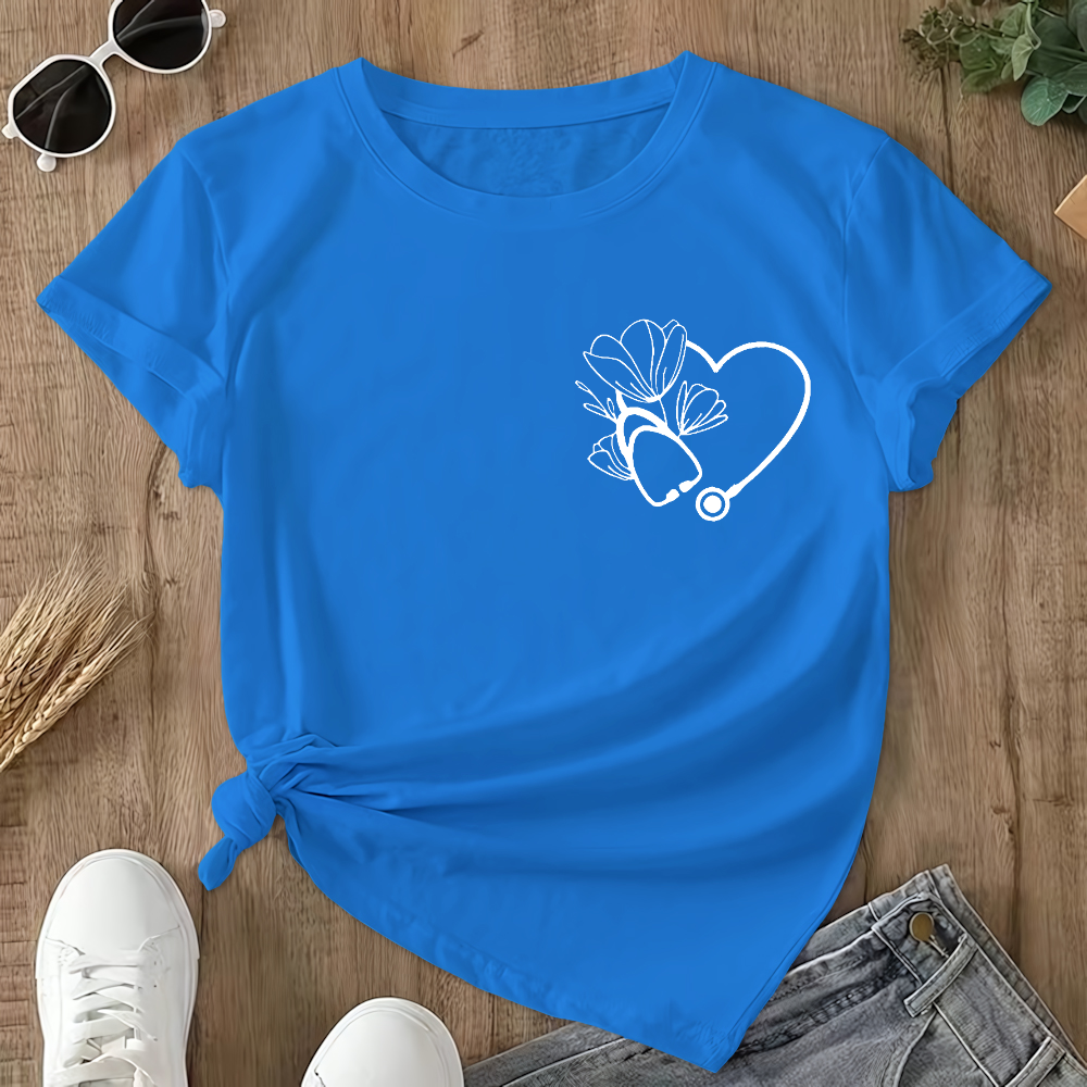 Heart Stethoscope Inspire Love Heal Double-Sided Cotton Printed T-Shirt