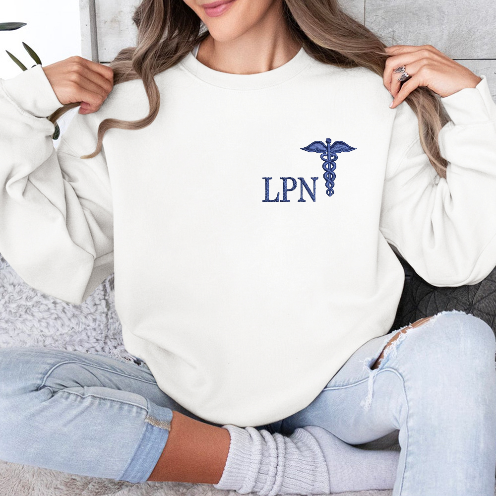 Personalized LPN Licensed Nurse Practitioner Embroidered Crew Neck Sweatshirt