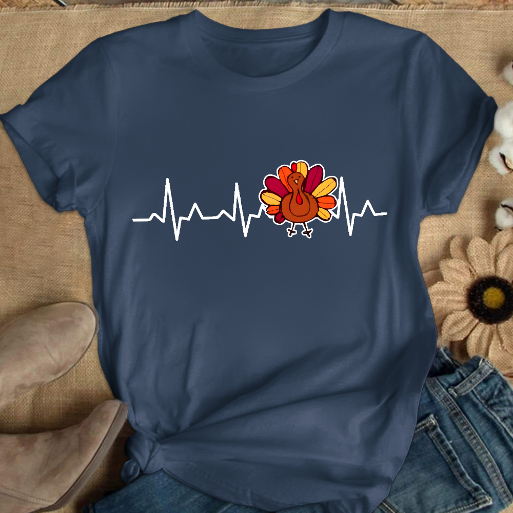 Heartbeat Turkey Nurse Thanksgiving Cotton Nurse T-shirt