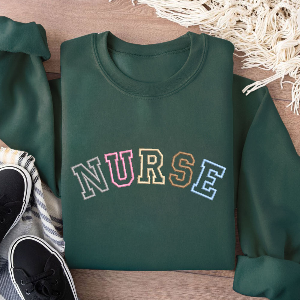 Embroidered Nurse Cotton Pullover Sweatshirt