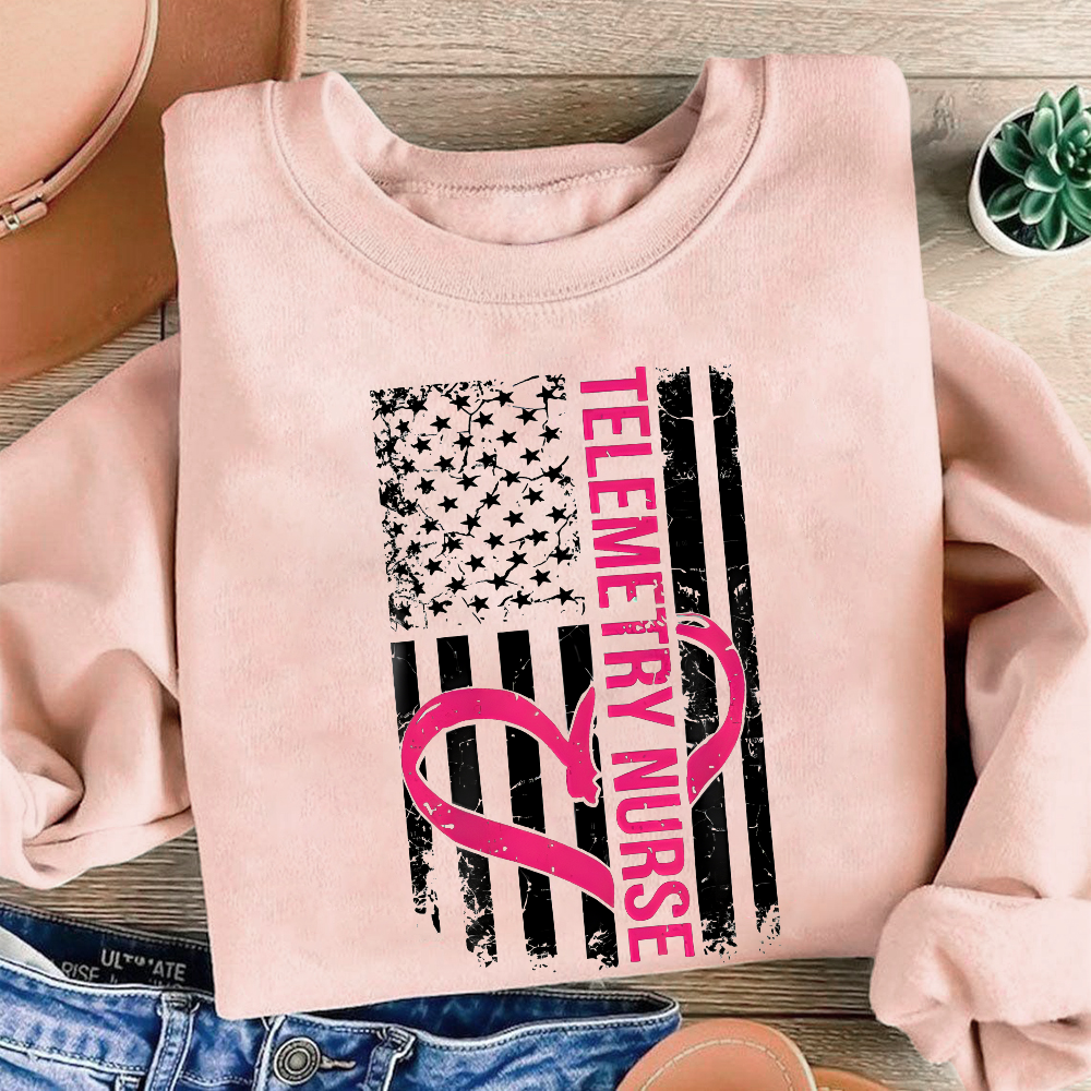Telemetry Nurse Flag Cotton Pullover Sweatshirt