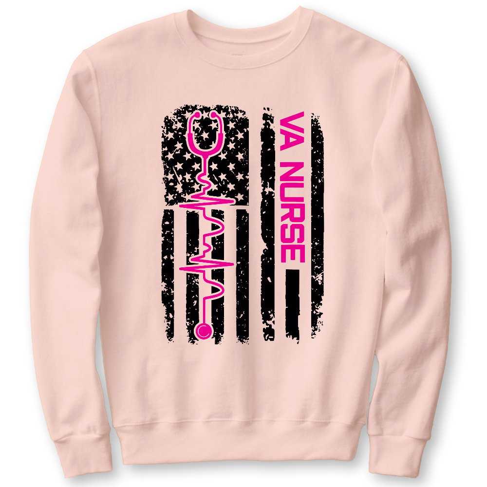 Vintage USA American Flag VA Nurse Patriotic Nursing Gifts Cotton Pullover Sweatshirt