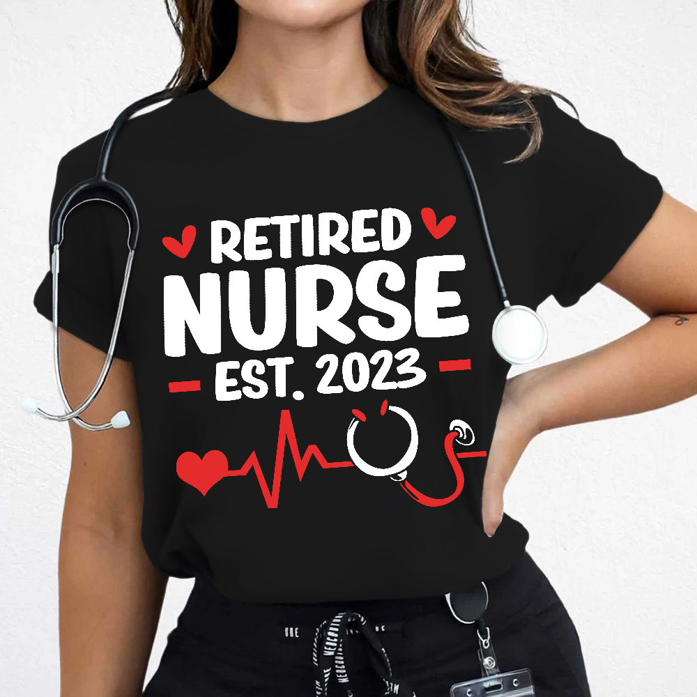 Personalized Nurse Stethoscope Heartbeat Retired 2023 Cotton Nurse T-shirt