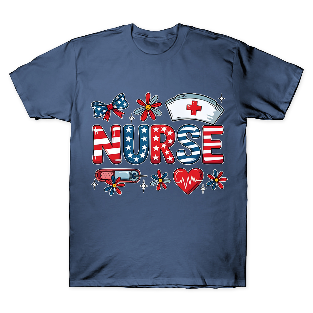 Patriotic Nurse Red White Blue Cotton Doctor T-shirt