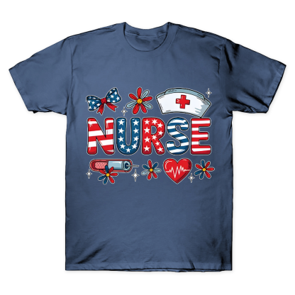 Patriotic Nurse Red White Blue Cotton Doctor T-shirt