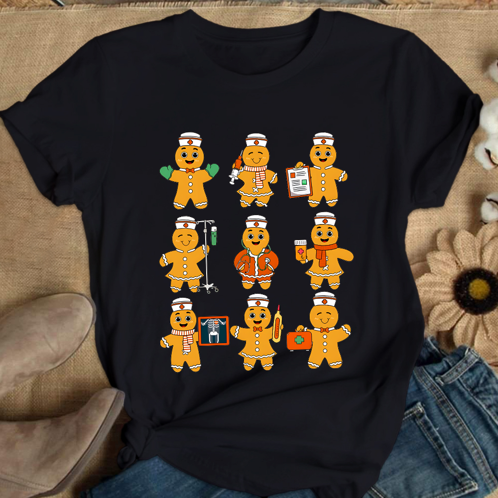 Christmas Nurse Gingerbread Cotton Nurse T-shirt