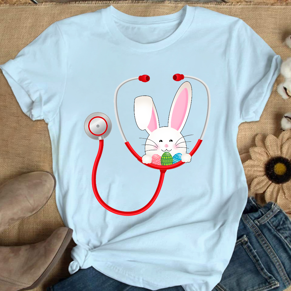 Easter Bunny Stethoscope Cotton Nurse T-shirt