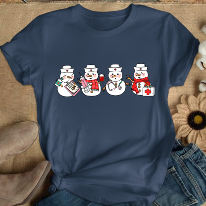 Christmas Nurse Snowman Cotton Nurse T-shirt
