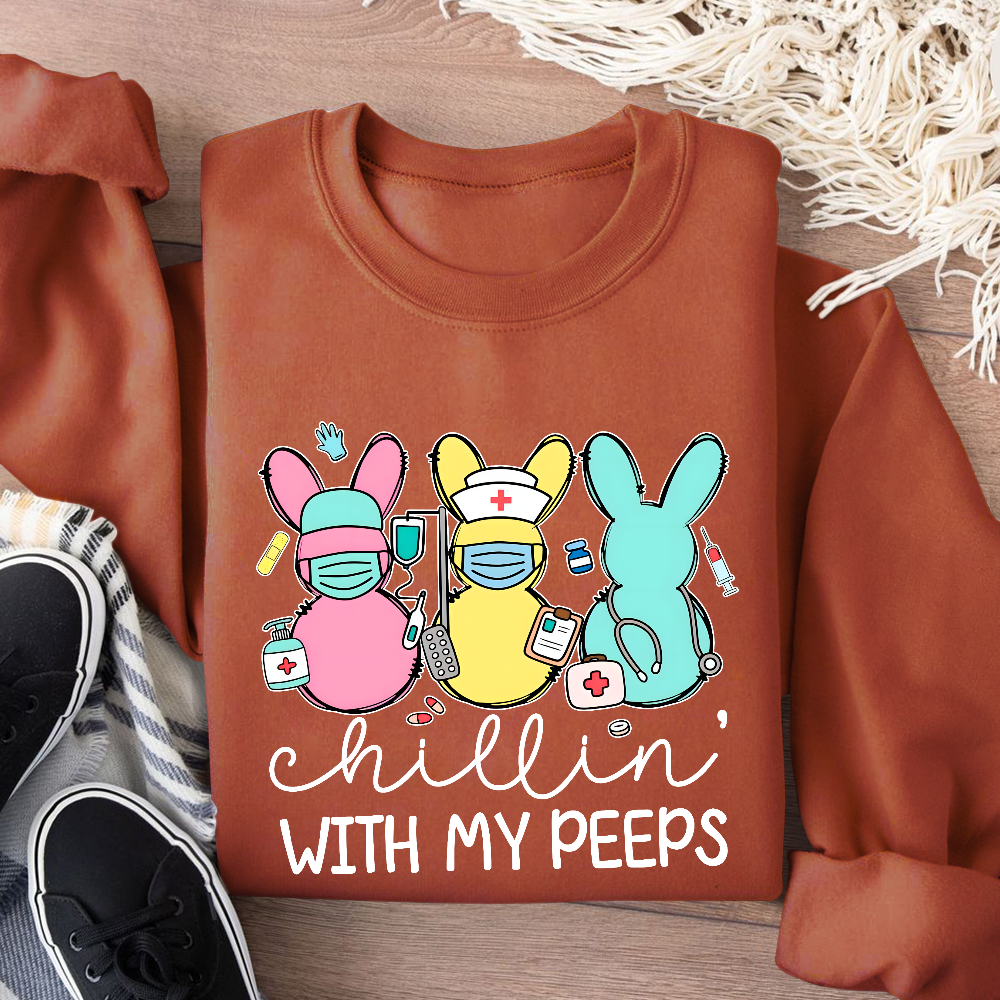 Chillin with My Peeps Easter Bunny Cotton Pullover Sweatshirt