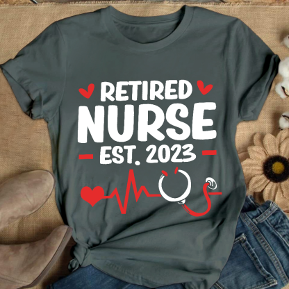 Personalized Nurse Stethoscope Heartbeat Retired 2023 Cotton Nurse T-shirt