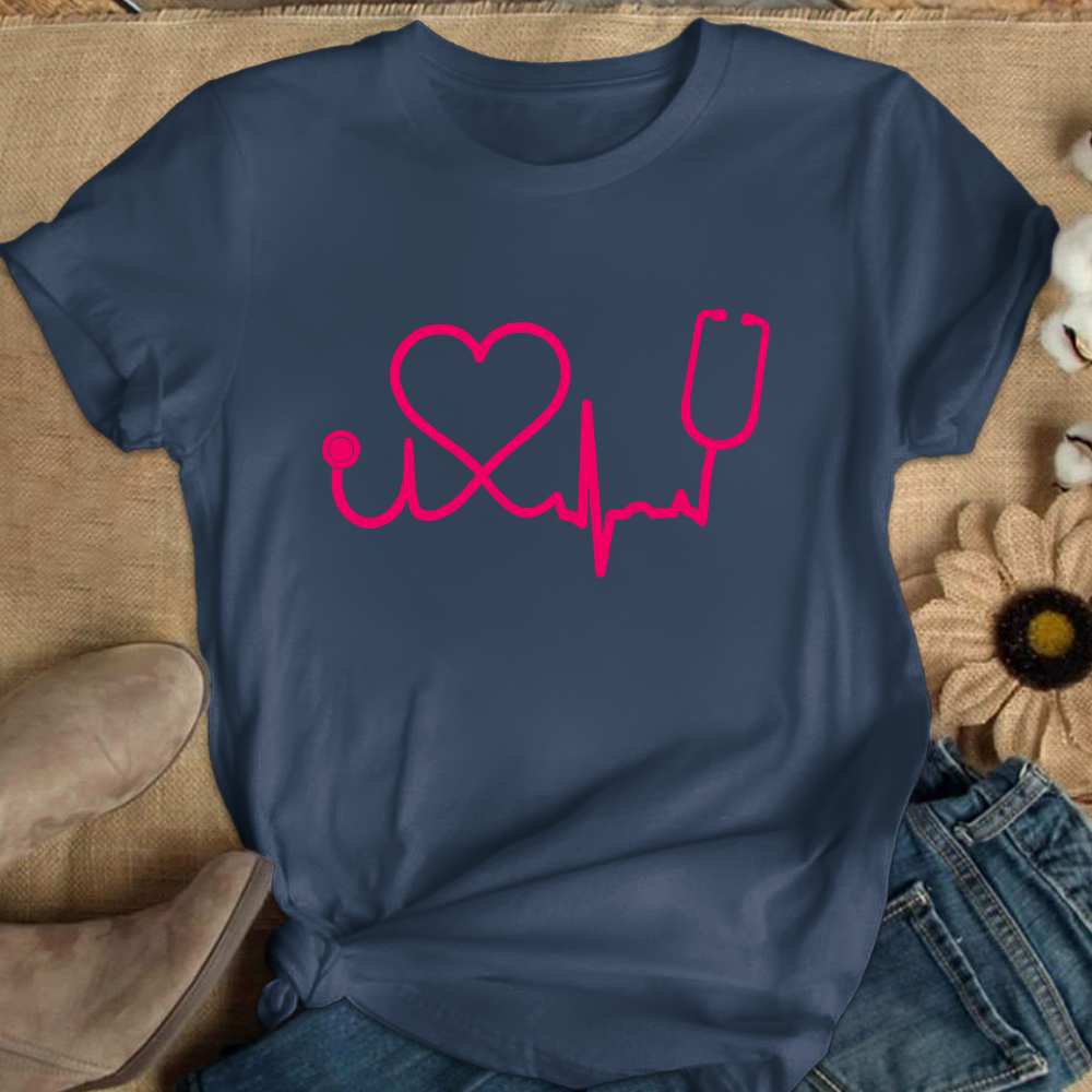 Heart Stethoscope Cotton Nurse T-shirt