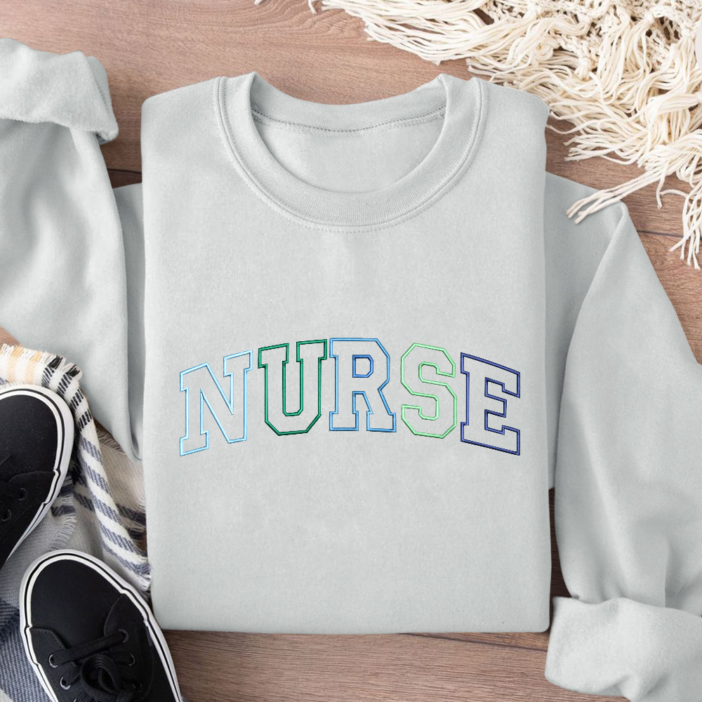 Personalized Embroidered Nurse Text Print Embroidered Crew Neck Sweatshirt
