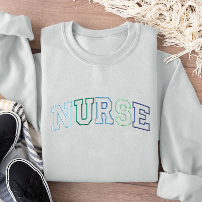 Personalized Embroidered Nurse Text Print Embroidered Crew Neck Sweatshirt