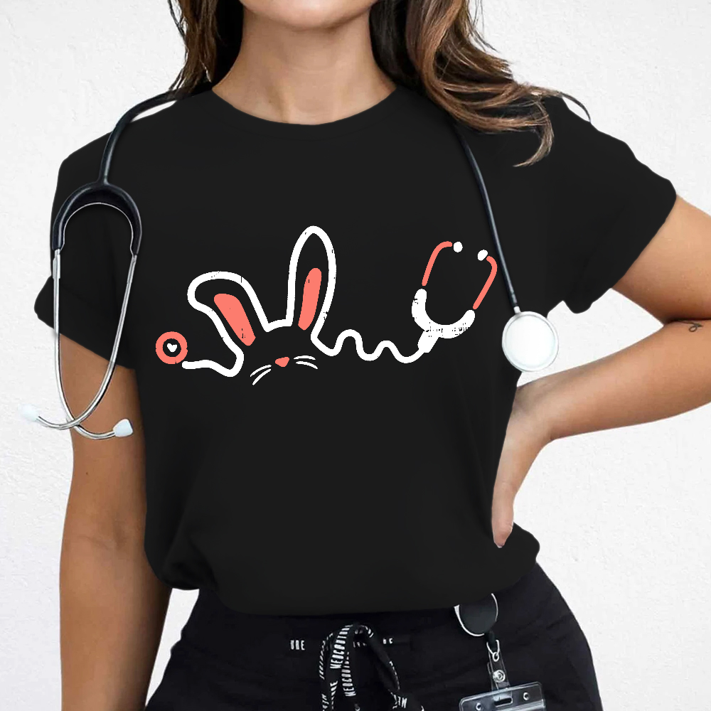 Easter Bunny Stethoscope Cotton Nurse T-shirt