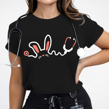 Easter Bunny Stethoscope Cotton Nurse T-shirt