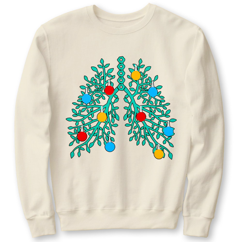 Lungs With Christmas Lights Respiratory Therapist Xmas Cotton Pullover Sweatshirt