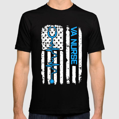 Vintage USA American Flag VA Nurse Patriotic Nursing Gifts Cotton Doctor T-shirt