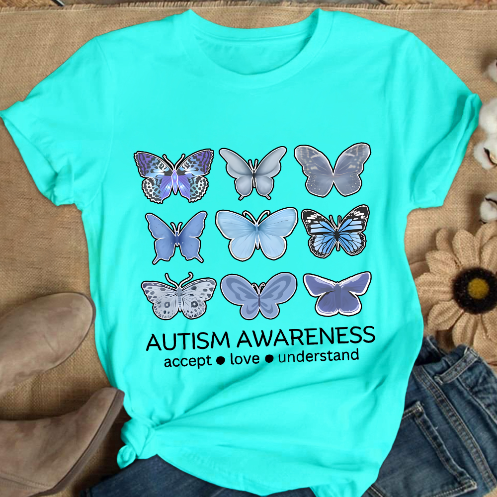 Autism Awareness Butterfly Cotton Nurse T-shirt
