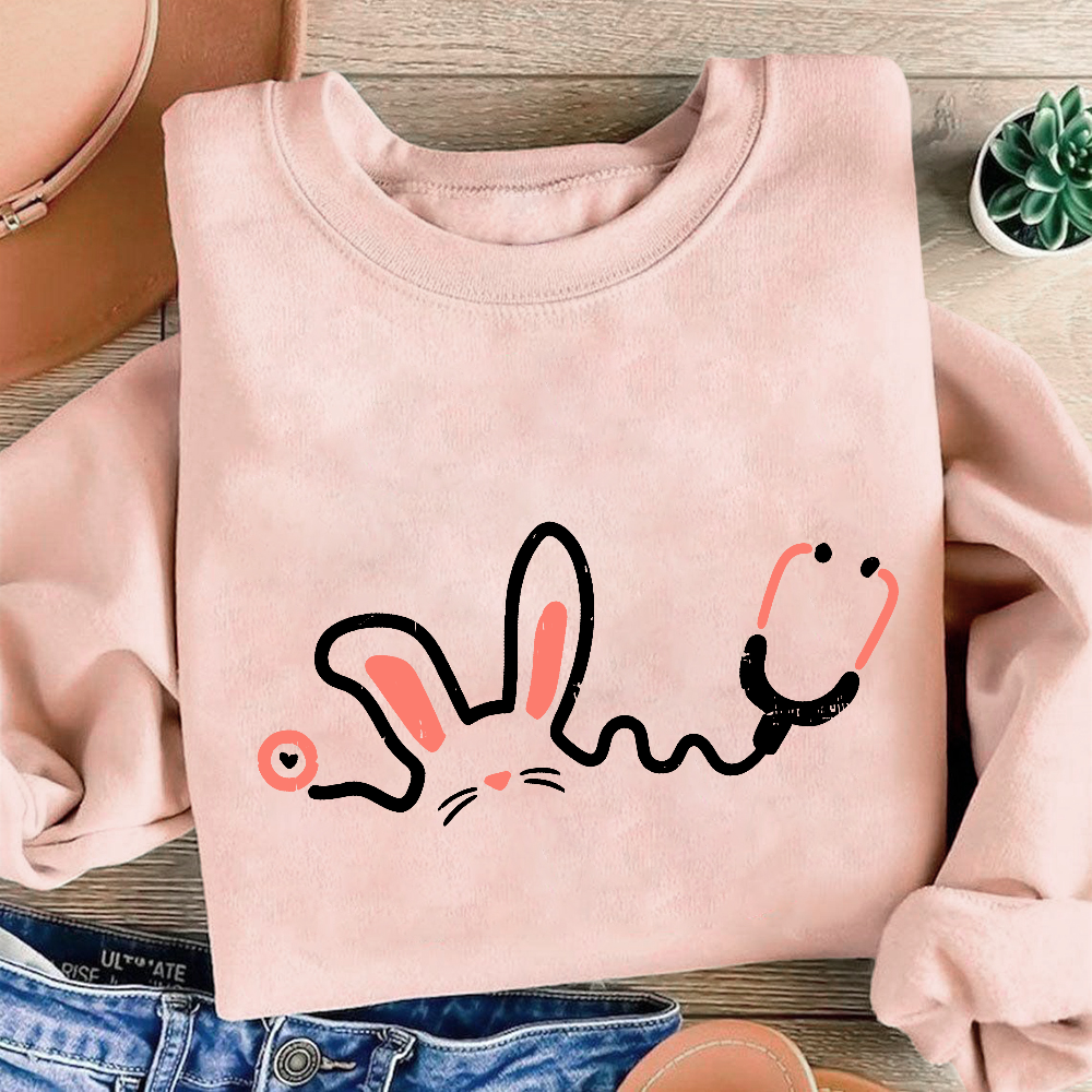 Easter Bunny Stethoscope Cotton Pullover Sweatshirt