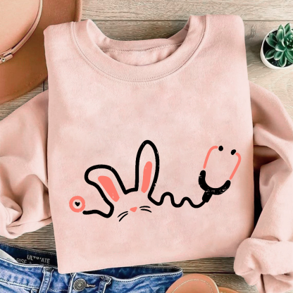 Easter Bunny Stethoscope Cotton Pullover Sweatshirt