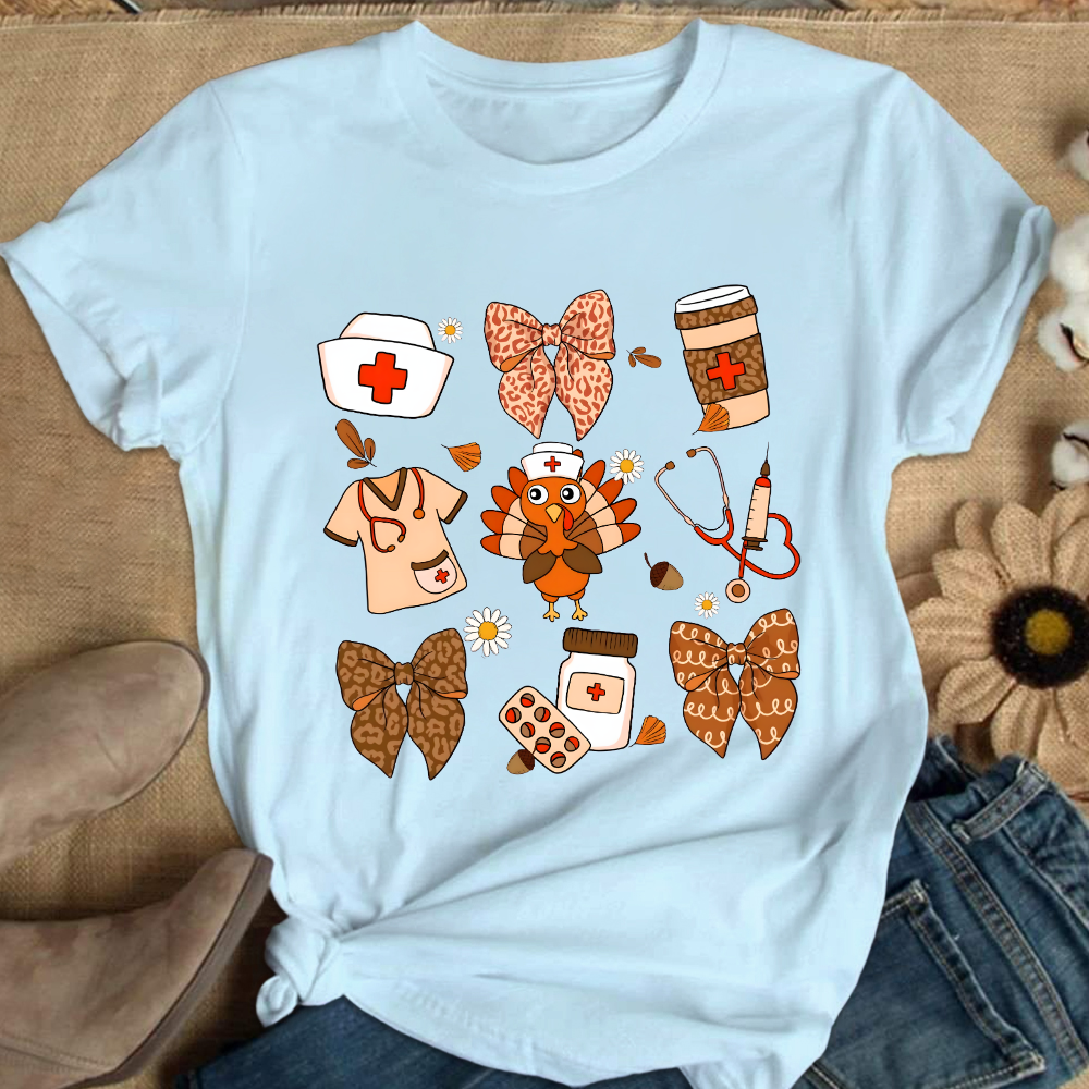 Cute Funny Nurse Thanksgiving Cotton Nurse T-shirt