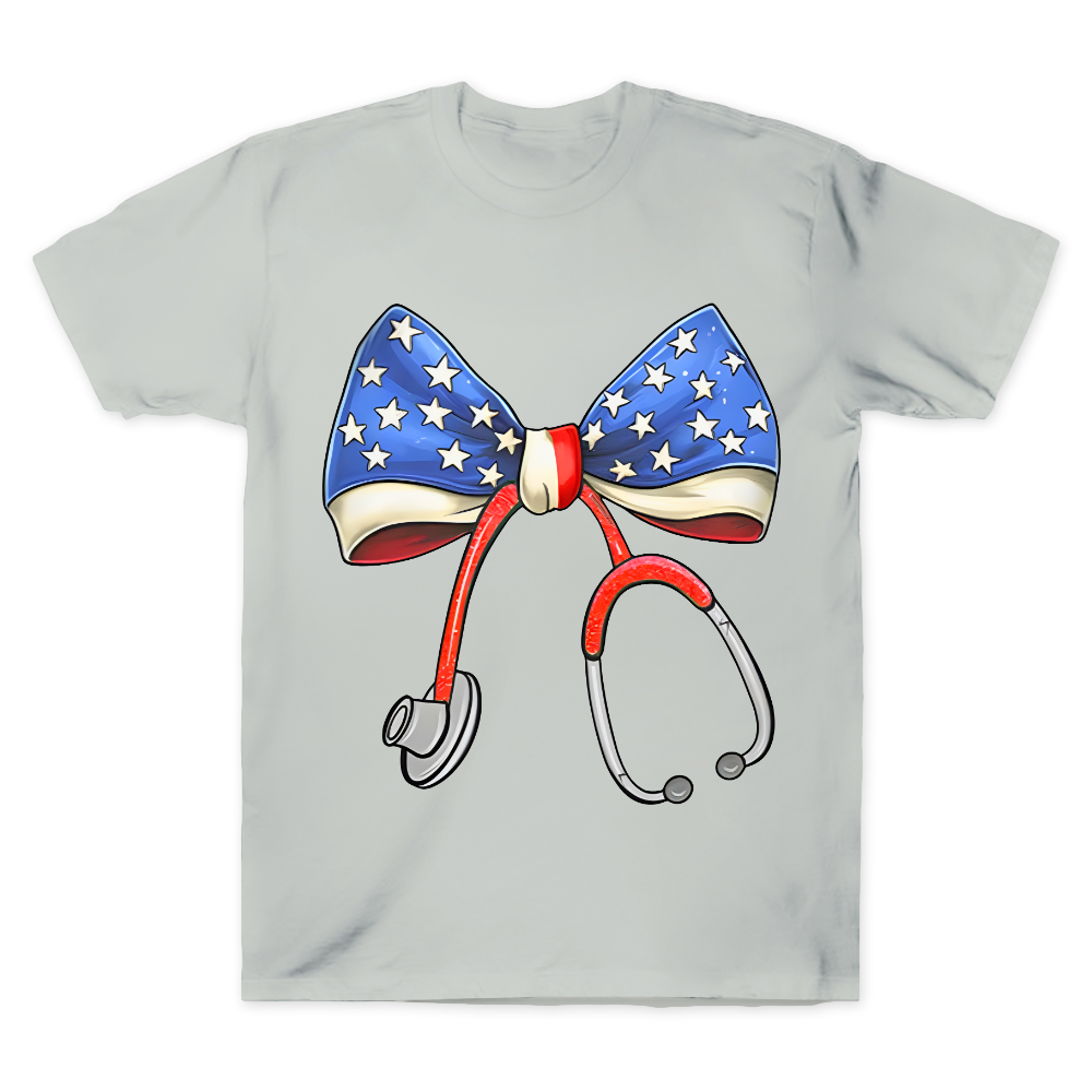 Stethoscope With American Flag Bow Cotton Doctor T-shirt