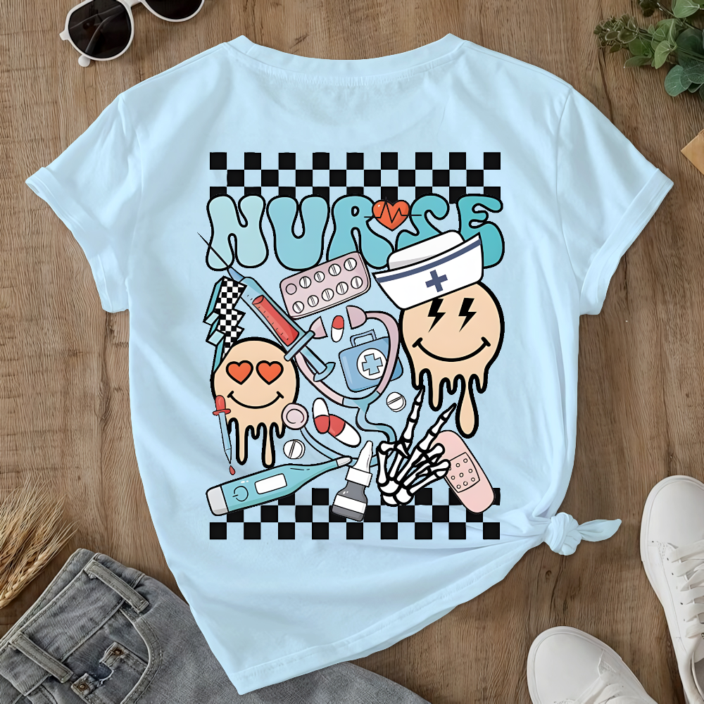 Melting Smiley Face Double-Sided Cotton Printed T-Shirt