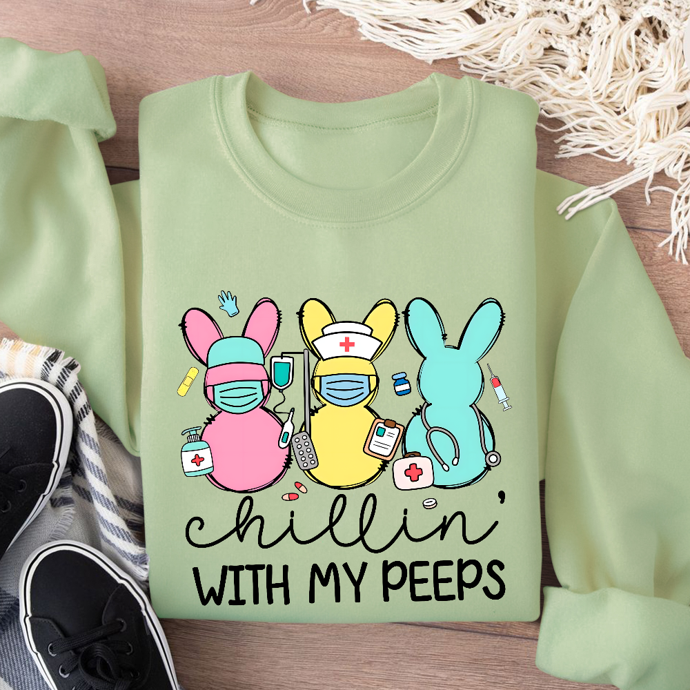 Chillin with My Peeps Easter Bunny Cotton Pullover Sweatshirt