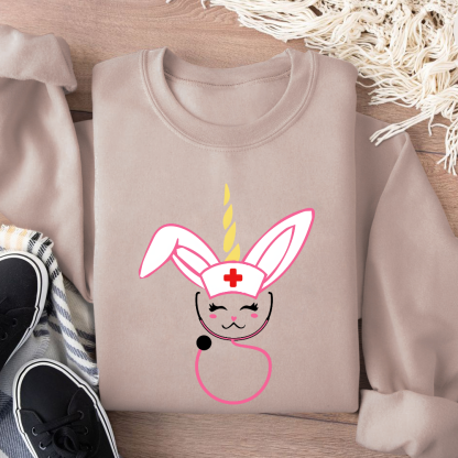 Funny Bunny Nurse Easter Cotton Pullover Sweatshirt