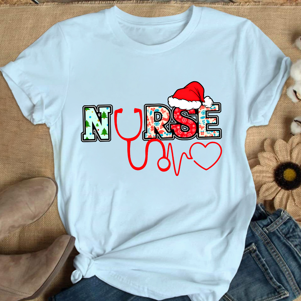 Santa's Favorite Nurse Shirt Christmas Funny Gift Cotton Nurse T-shirt