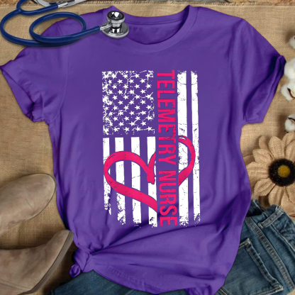 Telemetry Nurse Flag Cotton Nurse T-shirt