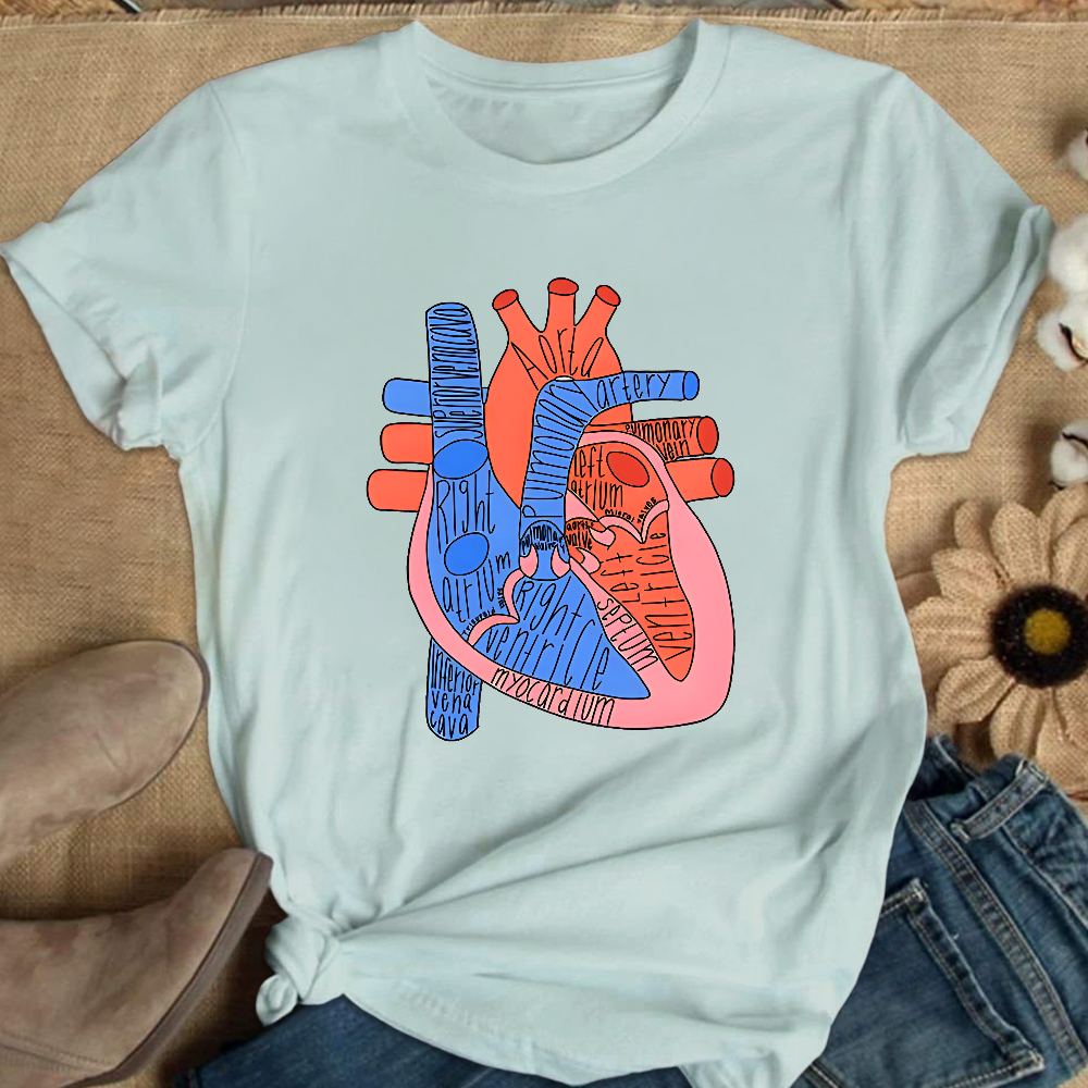 Labeled Heart Anatomy Cotton Nurse T-shirt