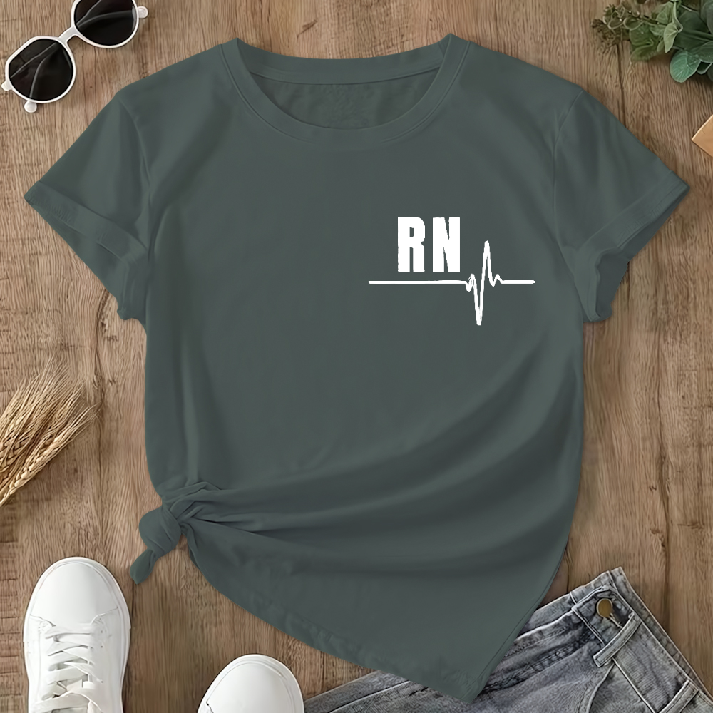 Rn Registered Nursing Nurse Healthcare Ekg Flag Double-Sided Cotton Printed T-Shirt