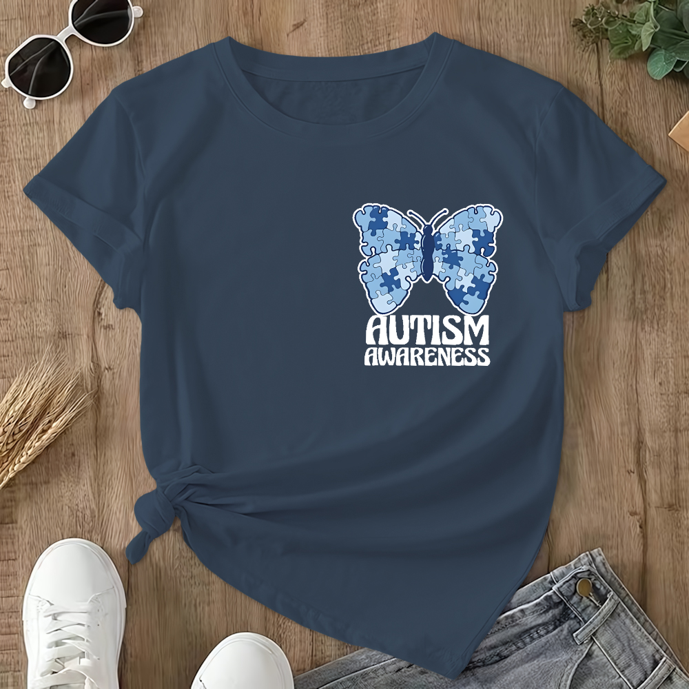 I Wear Blue For Autism Awareness Double-Sided Cotton Printed T-Shirt