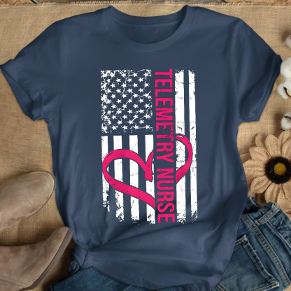 Telemetry Nurse Flag Cotton Nurse T-shirt