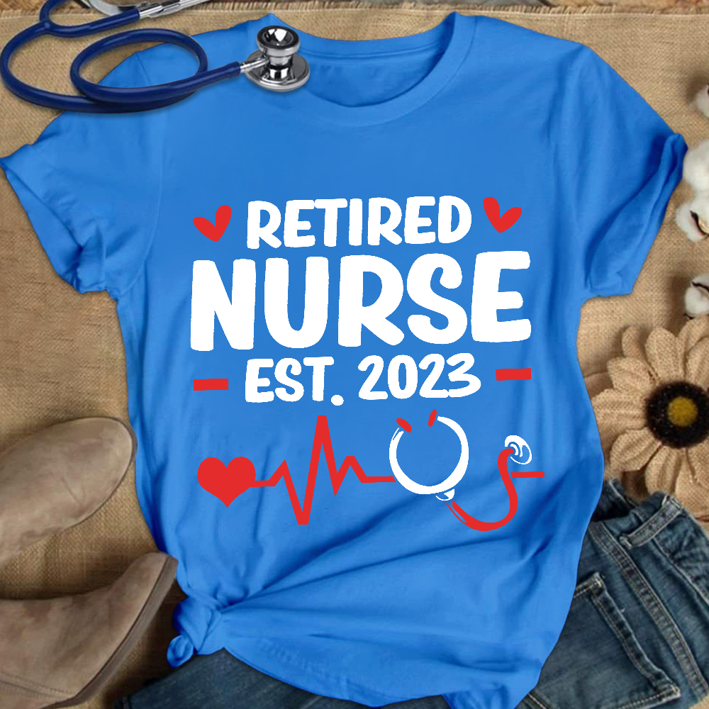 Personalized Nurse Stethoscope Heartbeat Retired 2023 Cotton Nurse T-shirt