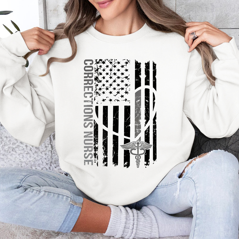 Corrections Nurse Flag Cotton Pullover Sweatshirt