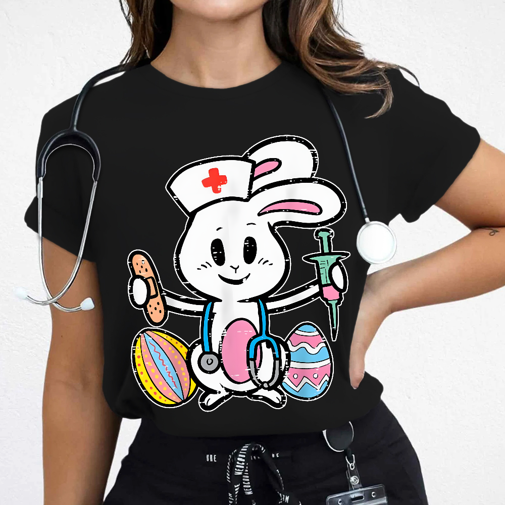 Easter Bunny Nurse Stethoscope Cute Rabbit Cotton Nurse T-shirt