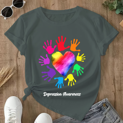 Depression Awareness Broken Crayons Still Color Double-Sided Cotton Printed T-Shirt