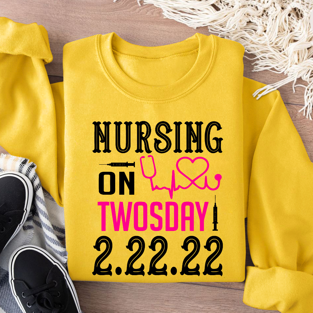 Nursing School On TwosDay Cotton Pullover Sweatshirt