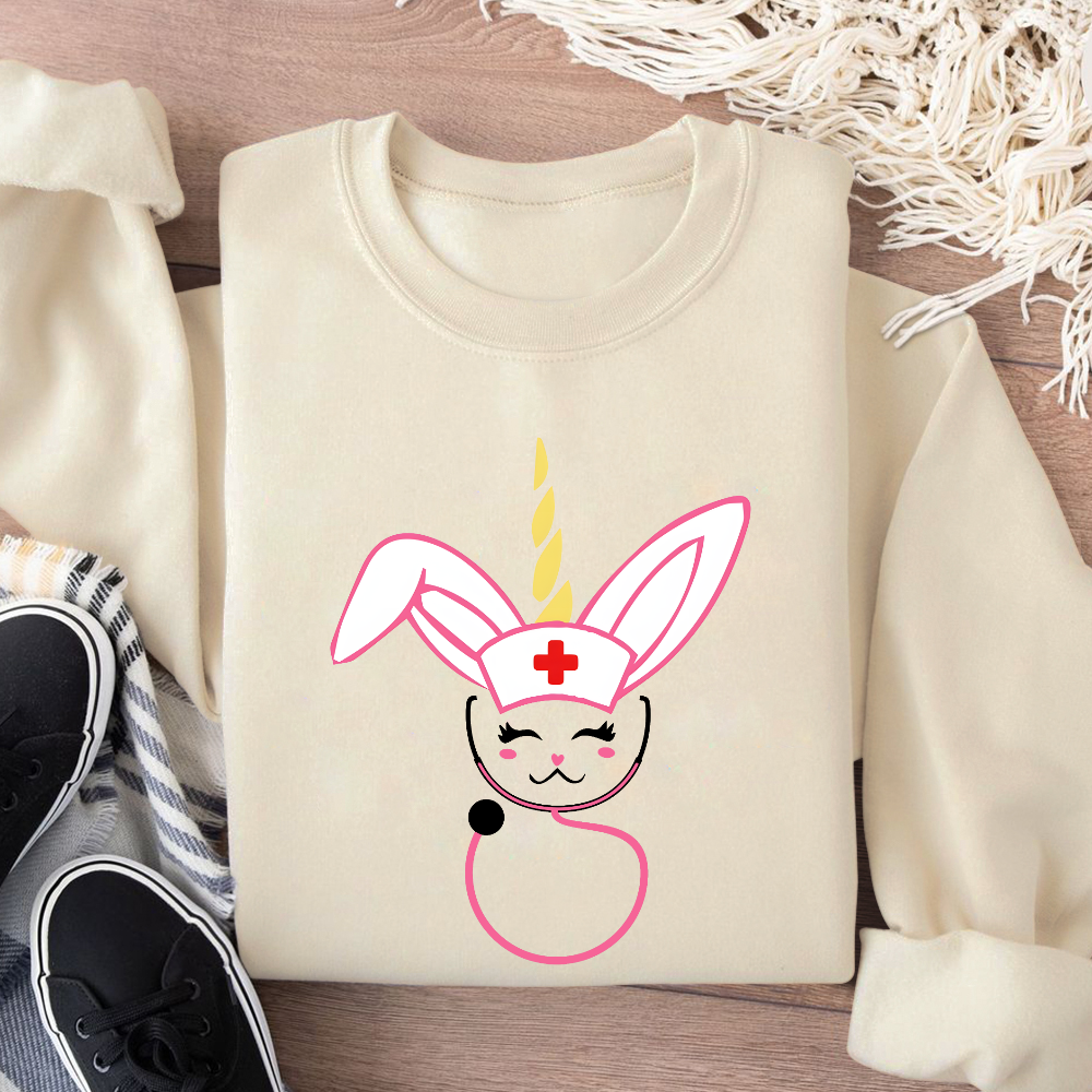 Funny Bunny Nurse Easter Cotton Pullover Sweatshirt