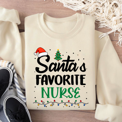 Santa’s Favorite Christmas Nurse Cotton Pullover Sweatshirt