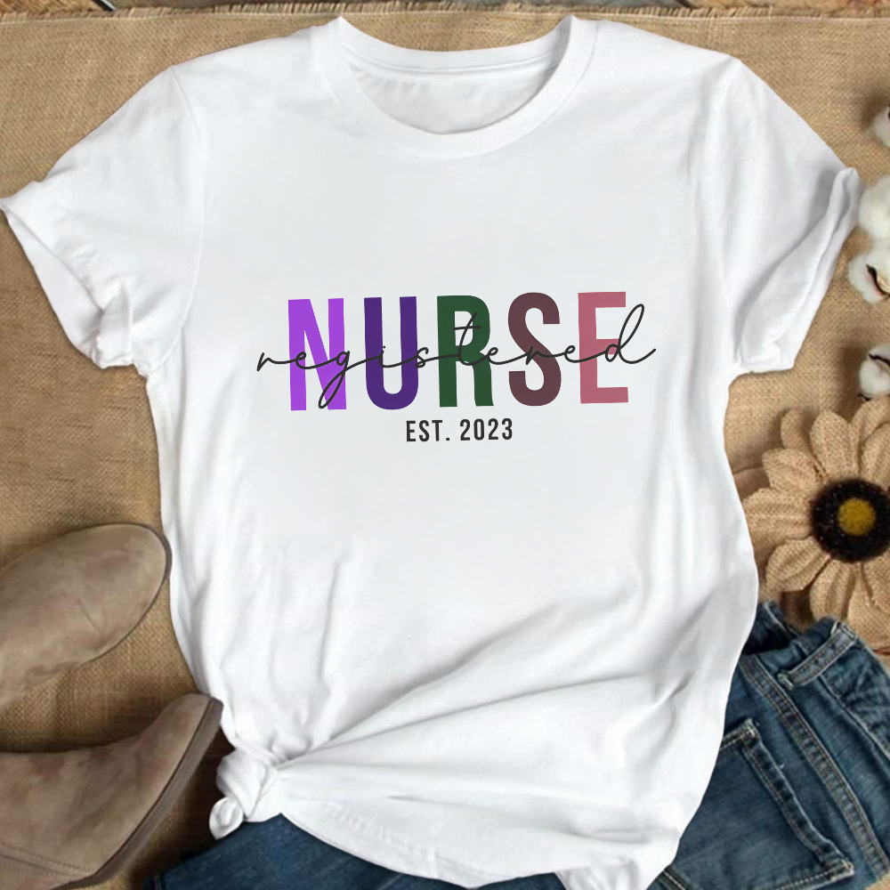 Custom Registered Nurse Embroidery Cotton Nurse T-shirt