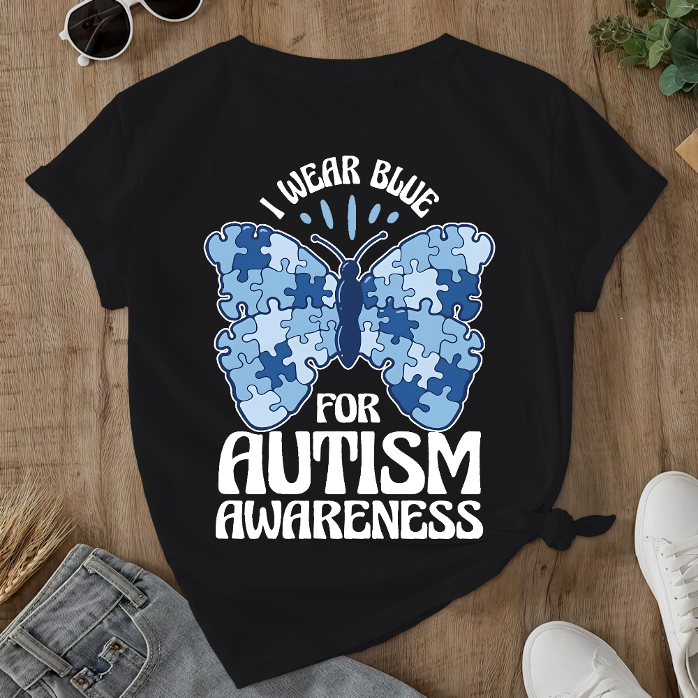 I Wear Blue For Autism Awareness Double-Sided Cotton Printed T-Shirt