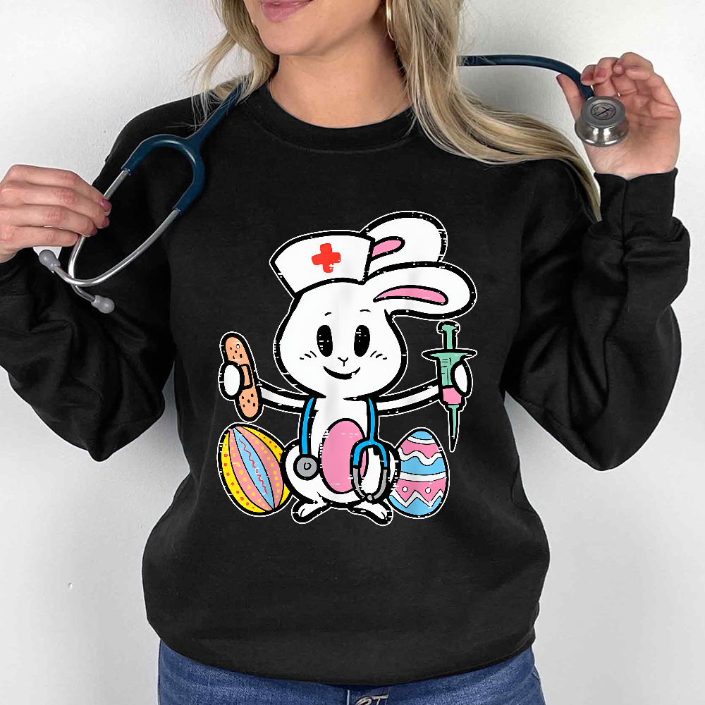 Easter Bunny Nurse Stethoscope Cute Rabbit Cotton Pullover Sweatshirt