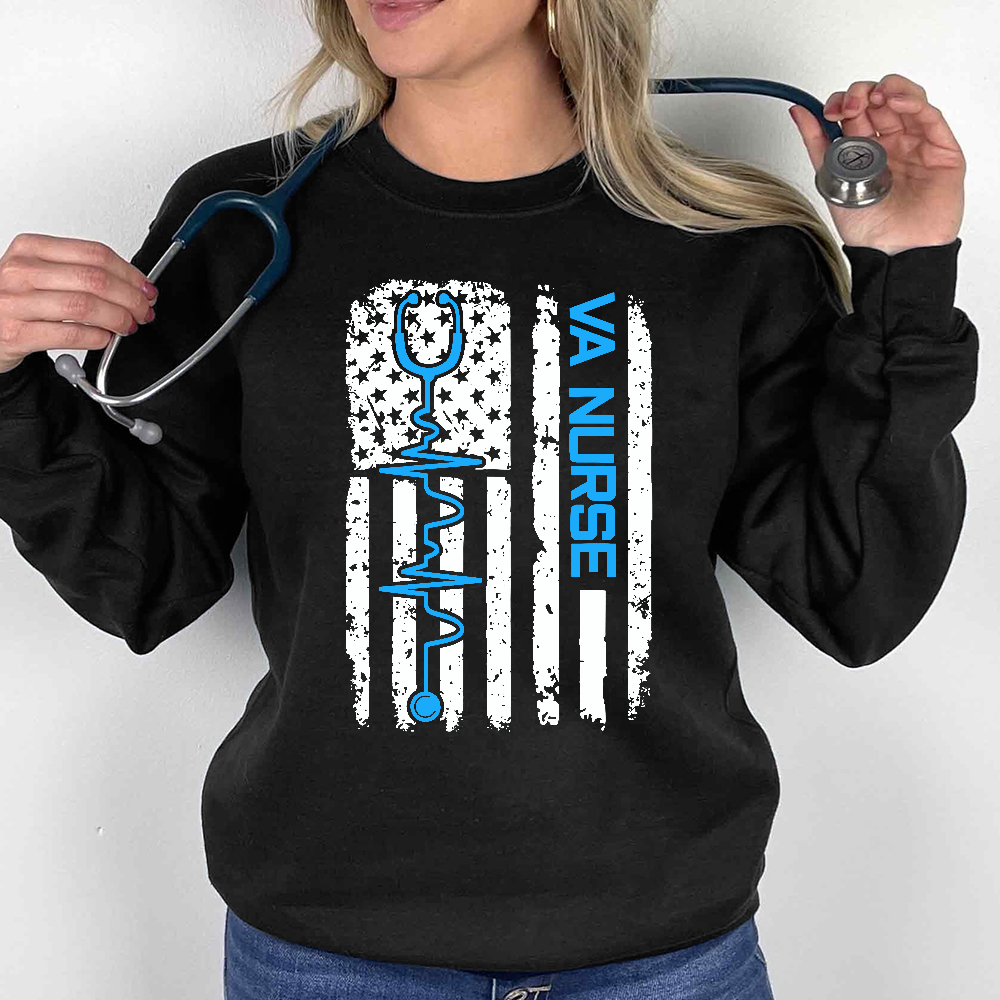 Vintage USA American Flag VA Nurse Patriotic Nursing Gifts Cotton Pullover Sweatshirt