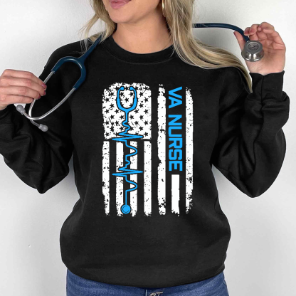 Vintage USA American Flag VA Nurse Patriotic Nursing Gifts Cotton Pullover Sweatshirt