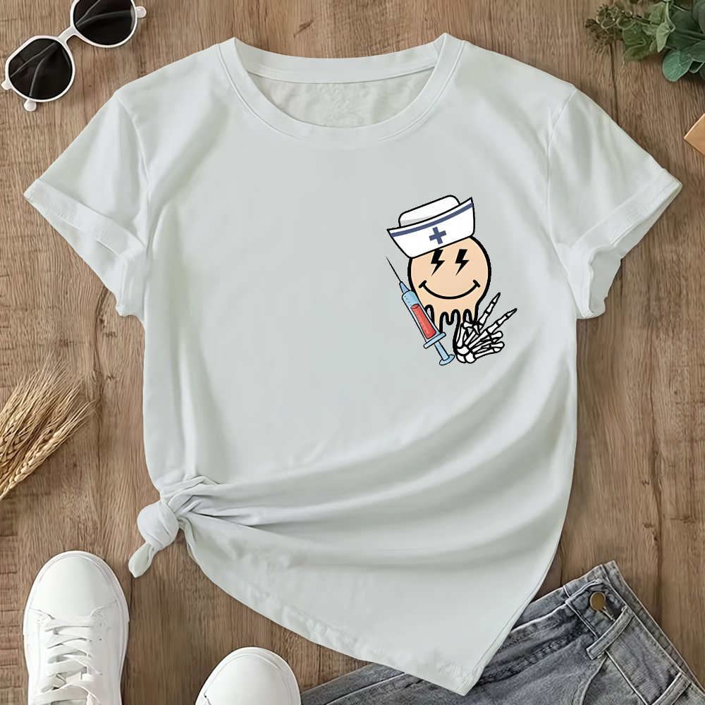 Melting Smiley Face Double-Sided Cotton Printed T-Shirt